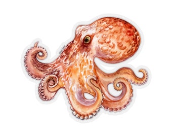 Octopus Stickers Vinyl Decal, Watercolor Realistic Art Car Wall Tumbler Laptop Cute Waterbottle  Aesthetic Label Phone Die Cut Computer