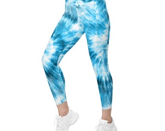 Blue Tie Dye Women Leggings Side Pockets, Spiral Printed Yoga Pants Graphic  Workout Running Gym Designer Plus Size Tights -  New Zealand