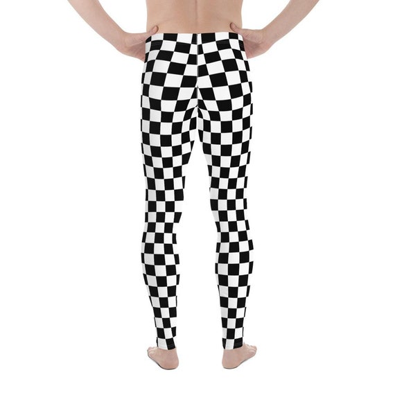 Checkered Men s Leggings Black White Squares Check Printed Yoga Sports Running Workout Festival Fitness Pants Tights Etsy UK