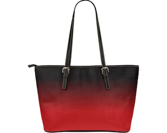 Red Black Ombre Tote Bag Purse, Vegan Leather Print Small Large Handbag Zip on Top Designer Handmade Shoulder Ladies Women
