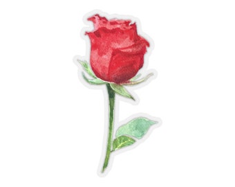 Rouge Rose Autocollants, Aquarelle Art Ordinateur Portable Vinyle Mignon Fleur Imperméable à l’Eau Bouteille d’Eau Voiture Pare-chocs Esthétique Étiquette Murale Murale Décalcomanie Die Cut