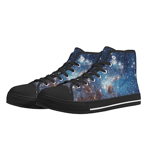 Galaxy Men High Top Shoes, Canvas Blue Space Sneakers Nebula Universe Footwear Rave Cosmic Science Streatwear Tie Lace Up