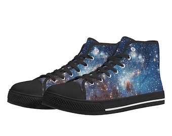 Galaxy hoge schoenen voor heren, canvas blauwe ruimtesneakers Nebula Universe-schoeisel Rave Cosmic Science Streatwear vetersluiting