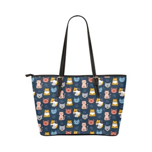 Bolso de mano con forma de gato, bolso de mano con estampado de gatitos bonitos para mujer, bolso de mano de piel de alta calidad con cremallera en la parte superior, bolso de hombro de diseño pequeño y grande hecho a mano