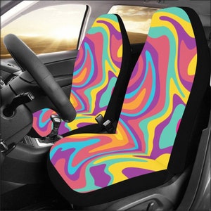 Psychedelic Seat Covers 2 pc, Colorful Party Groovy Trippy Funky Pattern Front Seat Covers Vehicle Car SUV Truck Seat Protector Accessory
