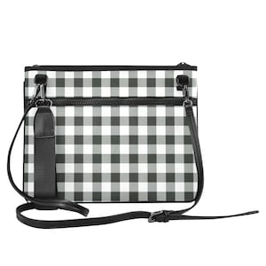 Buffalo Plaid Wrist deje que el bolso, blanco y negro cheque patrón a cuadros, hombro cruz cuerpo mini bolsa bolsa de la cremallera, bolso delgado embrague