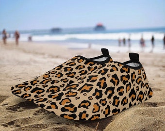 Leopard Water Shoes, Animal Print Aqua Quick Dry Waterproof Swim Pool Slippers Yoga Beach Summer Slip On River Boat Men Women Kids