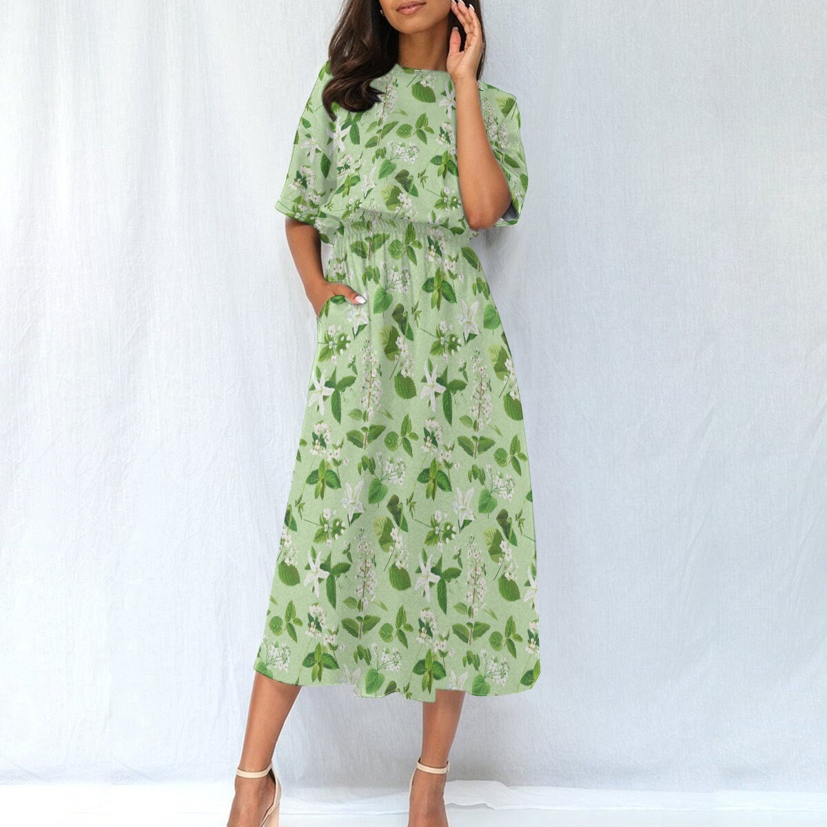 green emerald velvet dress Marlow Cap Sleeve Dress in Vintage Sage Bloom – Ivy City Co