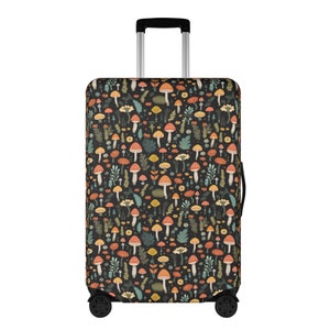 Paddestoelbagagehoes, Floral Cottagecore Kofferbeschermer Harde handbagage Wasbare omslag Grote kleine reis-esthetische hoes