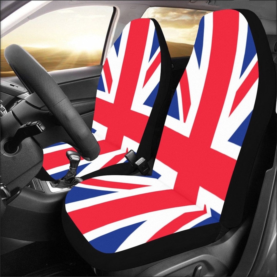 Union Jack Car Seat Covers 2 Pc, UK Flag British Red White Blue United