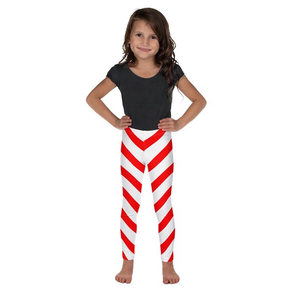 Girls Candy Cane Leggings Red Striped Printed Kids Christmas Holiday Festive Toddler Children Cute Xmas Teens Yoga Pants Graphic Fun Tights