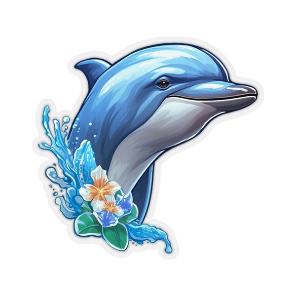 Dolphin Sticker, Floral Art Laptop Decal Vinyl Cute Waterbottle Tumbler Car Waterproof Bumper Aesthetic Die Cut Wall Clear