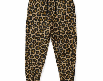 Grey Leopard Joggers Sweatpants with Pockets, Gray Cheetah Animal Print Women Men Female Ladies Fleece Sweats Pants Loungewear Bottoms