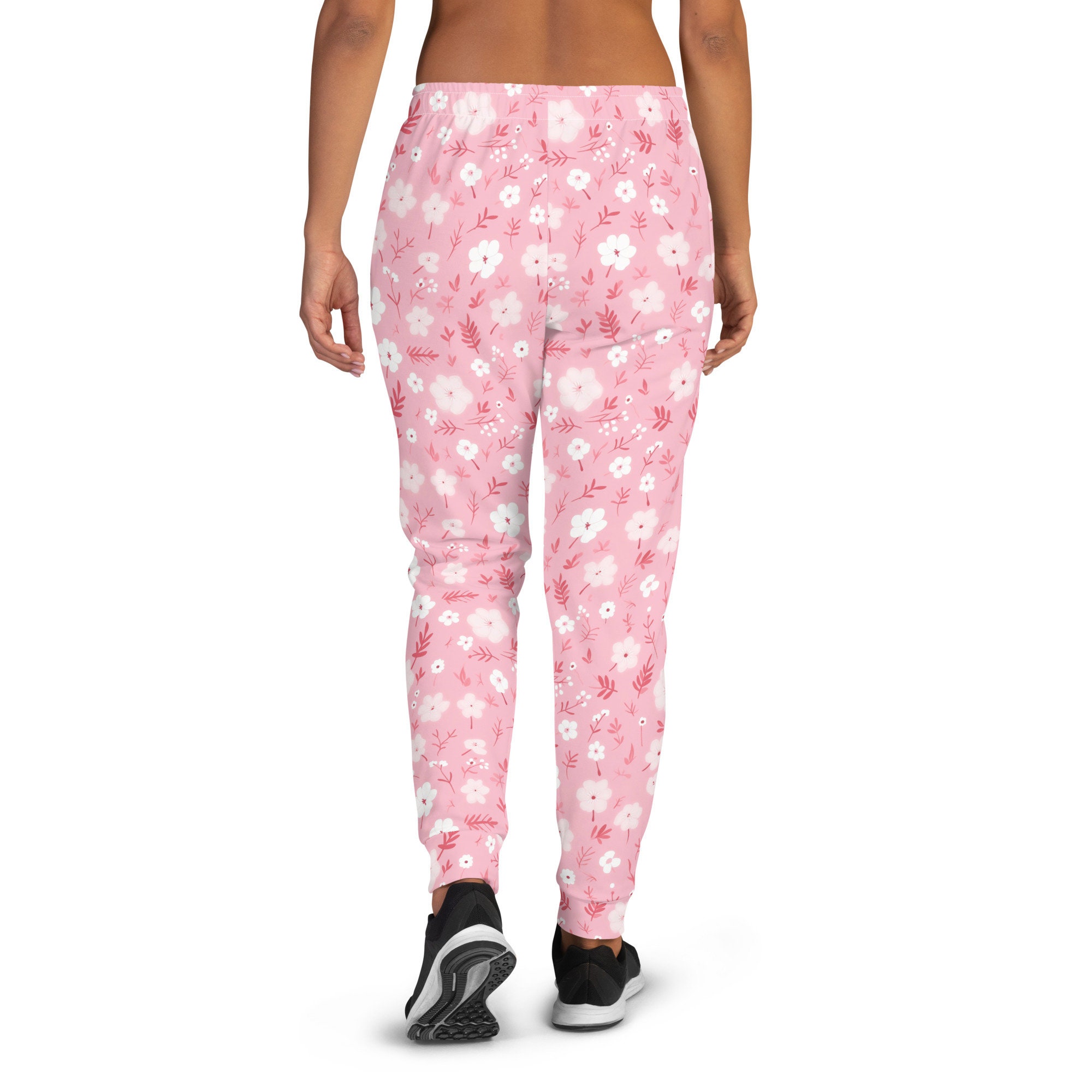 Pink Floral Women Joggers Sweatpants With Pockets Flowers Fleece Fun Comfy Cotton Sweats Girls Ladies Pants Loungewear Etsy UK