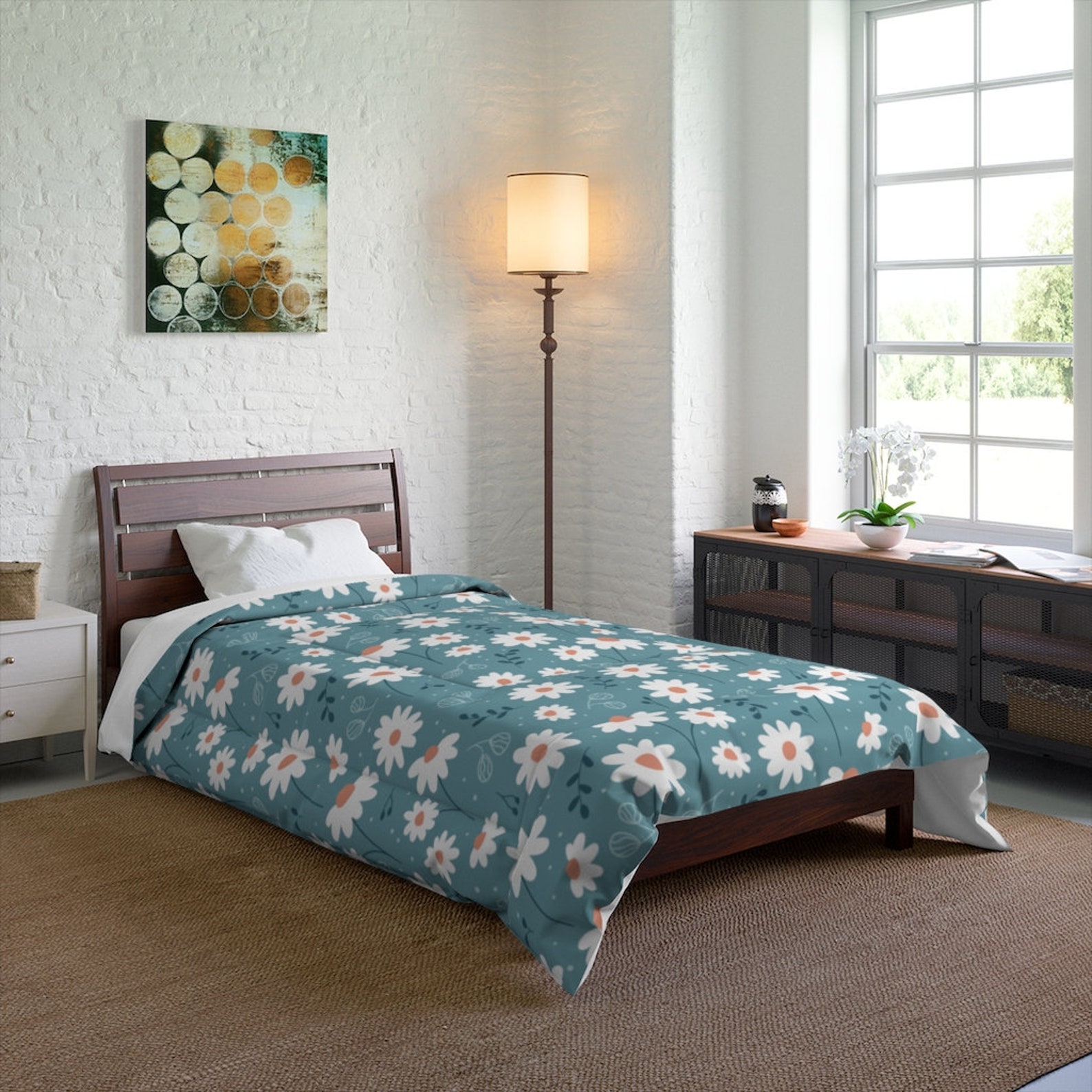 Daisies Bed Comforter Daisy Flowers Blue King Queen Twin Etsy