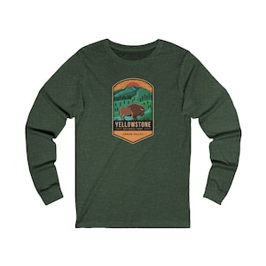 Yellowstone hombres camiseta de manga larga, Retro Western National Park Unisex mujeres diseñador gráfico estético algodón cuello redondo camiseta