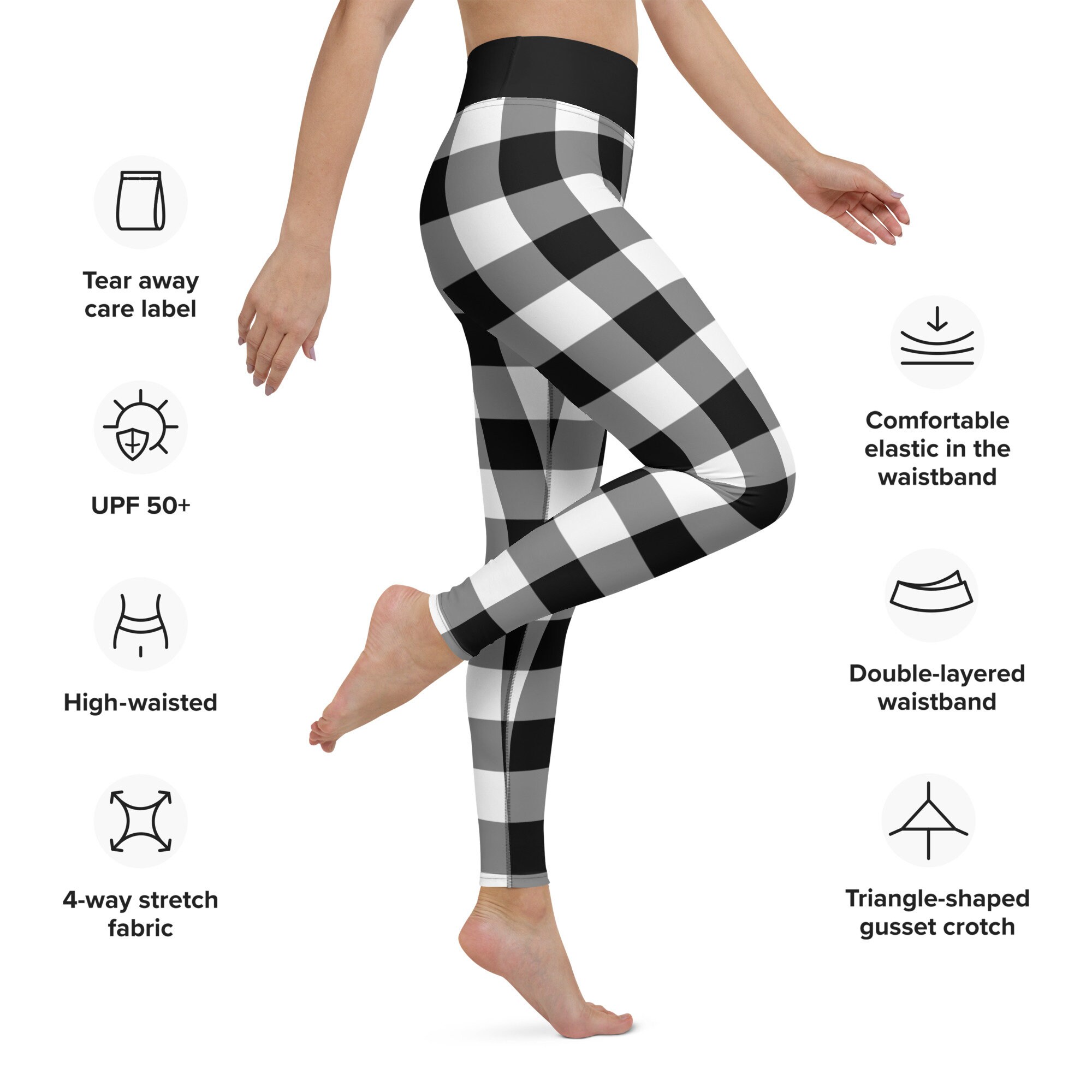 Buffalo Plaid Yoga Leggings Pants Black and White Lumberjack Fall Winter Christmas Tartan Printed Style Workout High Waist Etsy UK