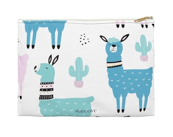 Llama Cactus Zipper Pouch, Cute Alpaca Pencil Travel Case, Birthday Party Makeup Cosmetic Beauty Coin Purse Accessory Pouch
