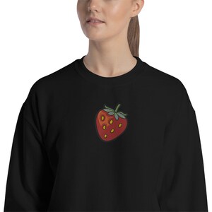Strawberry Embroidered Sweatshirt, Fruit Graphic Crewneck Fleece Cotton Sweater Pullover Men Women Kawaii Aesthetic Top