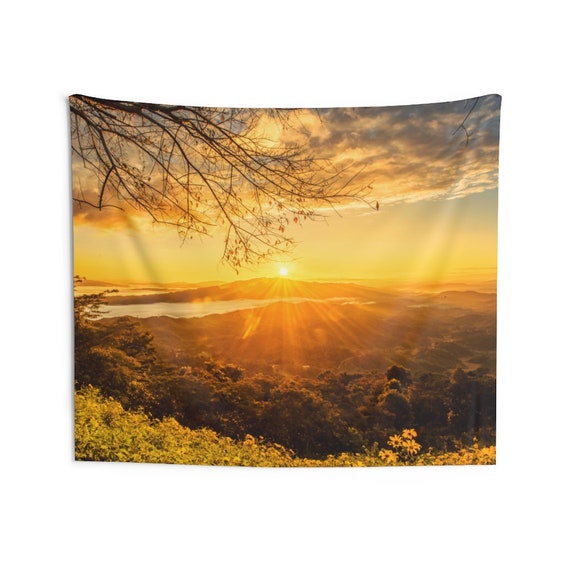 Sonnenaufgang Berg Wandteppich, Sonnenuntergang Chiang Rai Thailand Indoor Wand Kunst hängende Wandteppiche groß klein Dekor Wohnheim Zimmer Geschenk
