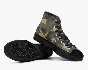 Camo High Top Shoes Green Camouflage Black Lace Up Sneakers Footwear Rave Canvas Streatwear Designer Men Women Gift Idea