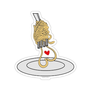 Pasta Spaghetti Sticker, I Love Food Party Heart Yellow Laptop Decal Vinyl Cute Waterbottle Tumbler Car Bumper Aesthetic Label Wall Mural