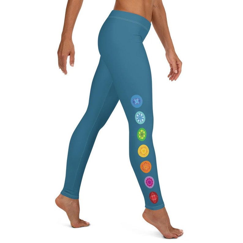 Blue Symbols Chakras Yoga Pants Boho Hippie Printed Yoga Pants Cute Print Graphic Workout Running Gym Fun Gift for Her CHAKRA Leggings