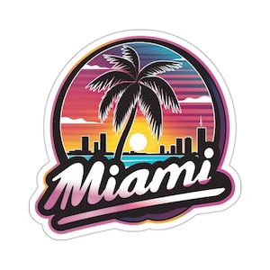 Sticker autocollant Miami, Florida Beach vintage rétro voyage des années 80 des années 90 Art vinyle pour ordinateur portable mignon bouteille d'eau gobelet voiture étanche pare-chocs clair