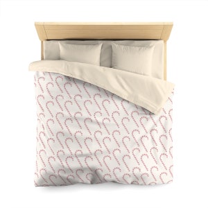 Candy Cane Duvet Cover, Holiday Christmas Xmas Bedding Queen King Full Twin XL Microfiber Designer Bed Quilt Bedroom