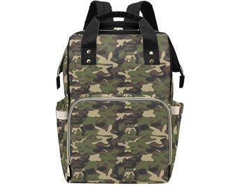 Camouflage skötväska ryggsäck, grön kamouflage baby pojke flicka vattentät isolerade fickor snygg mamma pappa designer män kvinnor multifunktionell