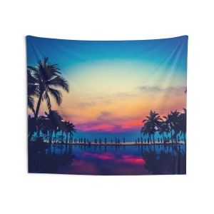 Tropical Palm Trees Pool Tapestry, Sunset Landscape Indoor Wall Art Hanging Tapestries Large Small Decor Home Dorm Room Gift