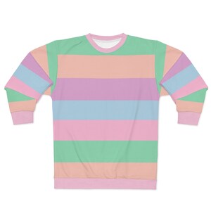 Pastel Striped Sweatshirt, Rainbow Kawaii Aesthetic Crewneck Fleece Cotton Sweater Jumper Pullover Men Women Top