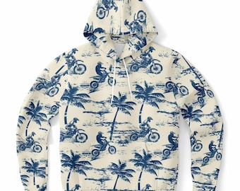 Dirt Bike Hoodie, Motocross Palm Tree Pullover Men Women Adult Aesthetic Graphic Cotton Hooded Sweatshirt with Pockets Designer Plus Size