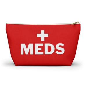 Meds Bag Zipper Pouch, Red Medicine Medication Medical Pills Travel Supply Allergy Asthma Cosmetic Organizer Small Large Toiletry Accessory