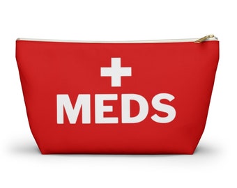 Meds Bag Zipper Pouch, Red Medicine Medication Medical Pills Travel Supply Allergy Asthma Cosmetic Organizer Small Large Toiletry Accessory