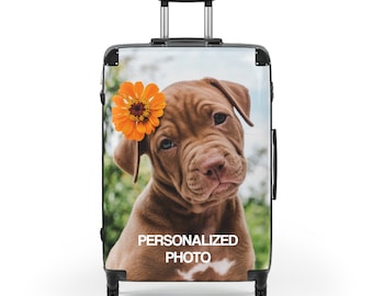Custom Suitcase Luggage, Personalized Photo Picture Carry On With 4 Wheels Cabin Travel Small Large Set Rolling Spinner Lock Hard Shell Case