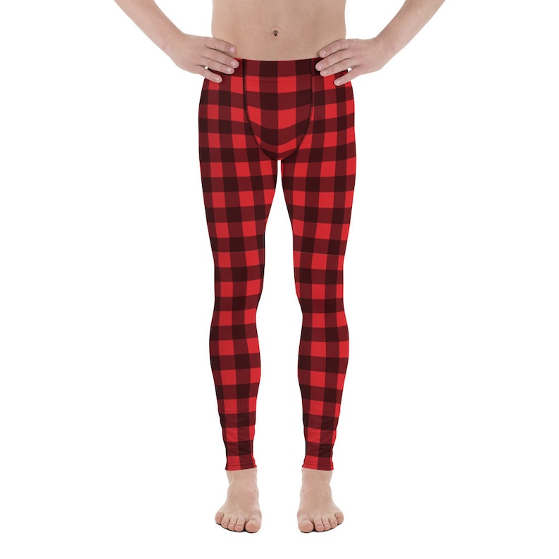 Red black Check Lumberjack Printed Yoga Sports Pants Tights Buffalo Plaid Men/'s Leggings