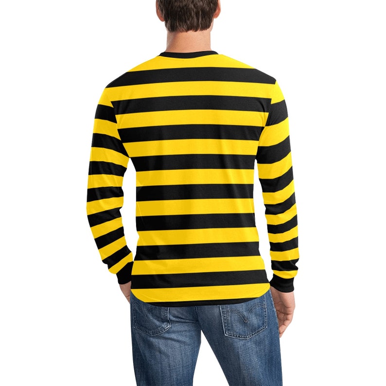May include: A long-sleeved shirt with yellow and black horizontal stripes.