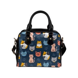 Cute Cat Purse Animal Kitten Black Blue Colorful Print Small Shoulder Bag High Grade PU Leather Women Designer Handbag Etsy