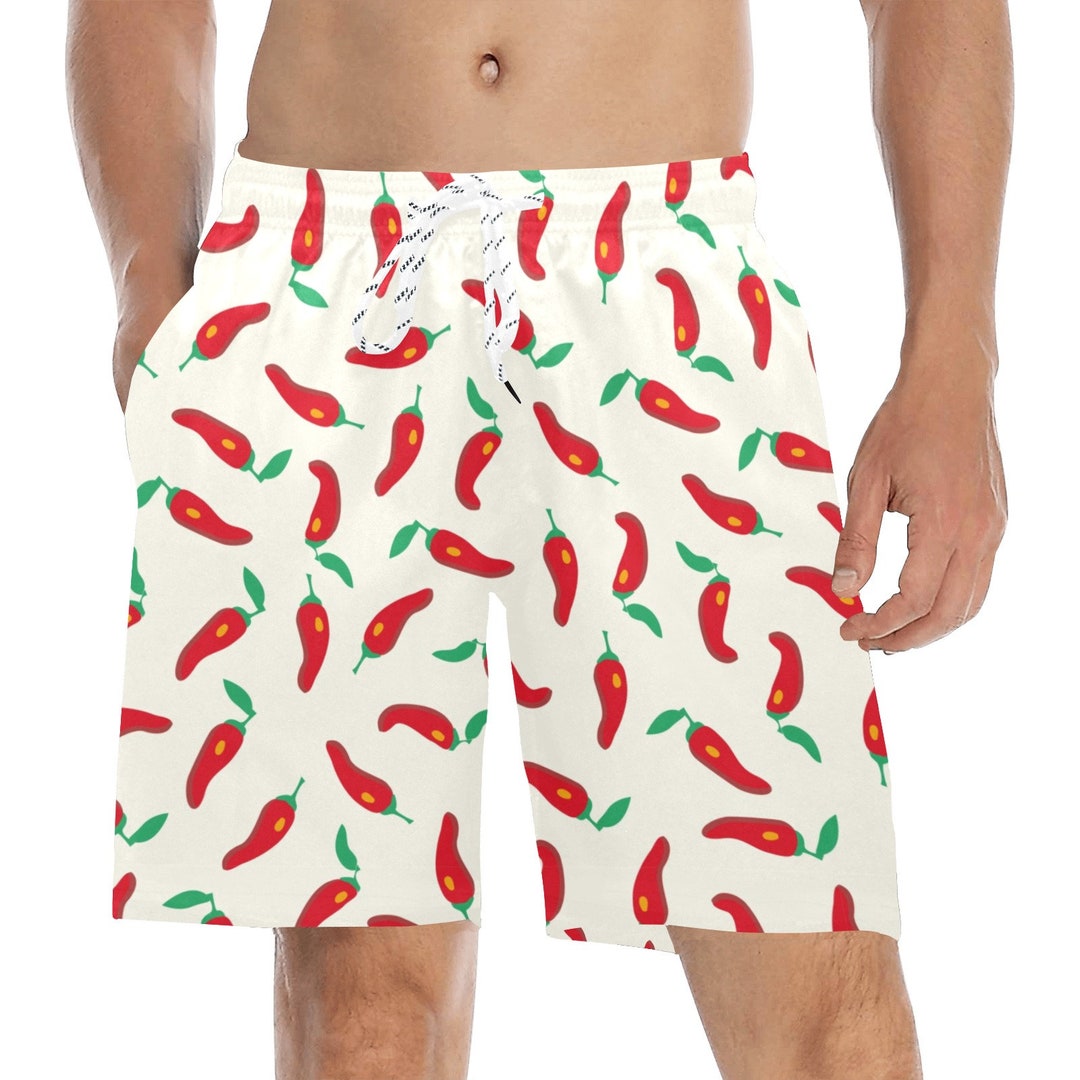 Hot Chili Pepper Men Mid Length Shorts, Funny Jalapeno Beach