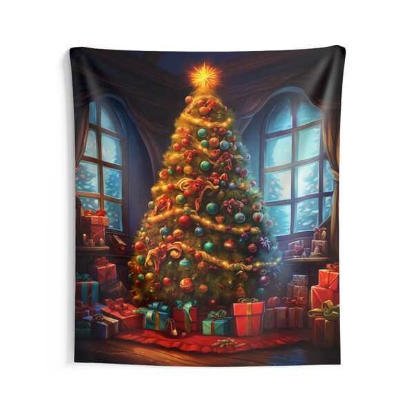 Christmas Tree Tapestry, Xmas Wall Art Hanging Cool Unique Vertical Aesthetic Large Small Decor Bedroom College Dorm Room