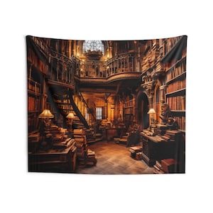 Vintage Library Tapestry, Retro Books Wall Art Hanging Cool Unique Landscape Aesthetic Large Small Decor Bedroom College Dorm Room