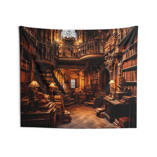 Vintage Library Tapestry, Retro Books Wall Art Hanging Cool Unique Landscape Aesthetic Large Small Decor Bedroom College Dorm Room