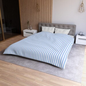Light Blue Striped Duvet Cover, White Bedding Queen King Full Twin XL ...