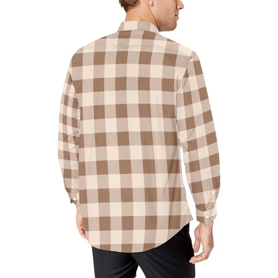 Light Brown Plaid Long Sleeve Men Button up Shirt, Beige Cream Check Tartan  Print Dress Buttoned Collar Dress Shirt With Chest Pocket - Etsy