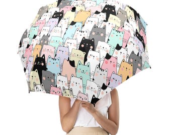 Paraguas para gatos, diseño de gatitos, para golf, anti-UV, semiautomático, para sol, playa, lluvia, grande, compacto, para viajes, resistente al viento, de diseño vintage, de lujo, para hombres y mujeres.