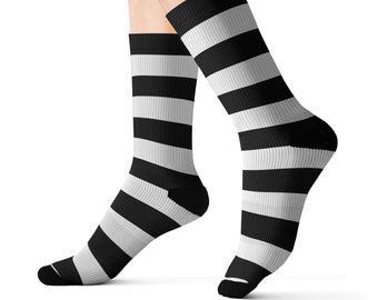 Black and White striped Socks, Crew Sublimation Women Men Designer Fun Novelty Cool Funky Crazy Casual Cute Unique Dress
