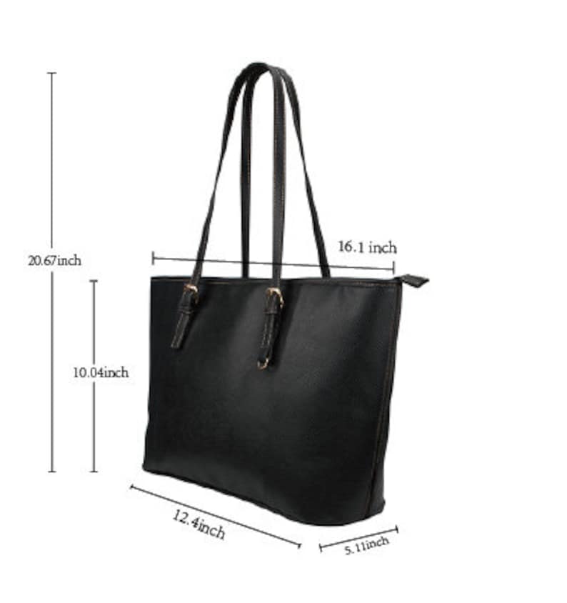 May include: Black tote bag with two top handles and a zipper closure. The bag measures 16.1 inches wide, 12.4 inches long, 10.04 inches tall, and 5.1 inches deep.