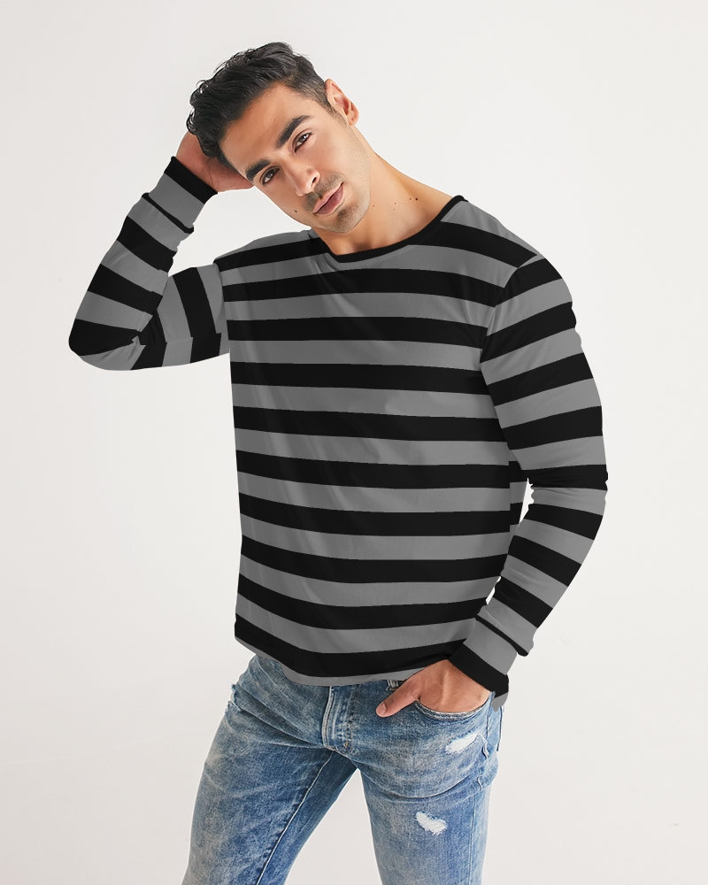 Motorcycle Wide Black and White Striped Long Sleeve T-Shirt