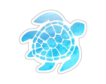 Ocean Sea Turtle Vsco Sticker, Beach Wave Watercolor Blue Laptop Vinyl Cute Waterproof Car Bumper Waterbottle Label Wall Decal Stickers